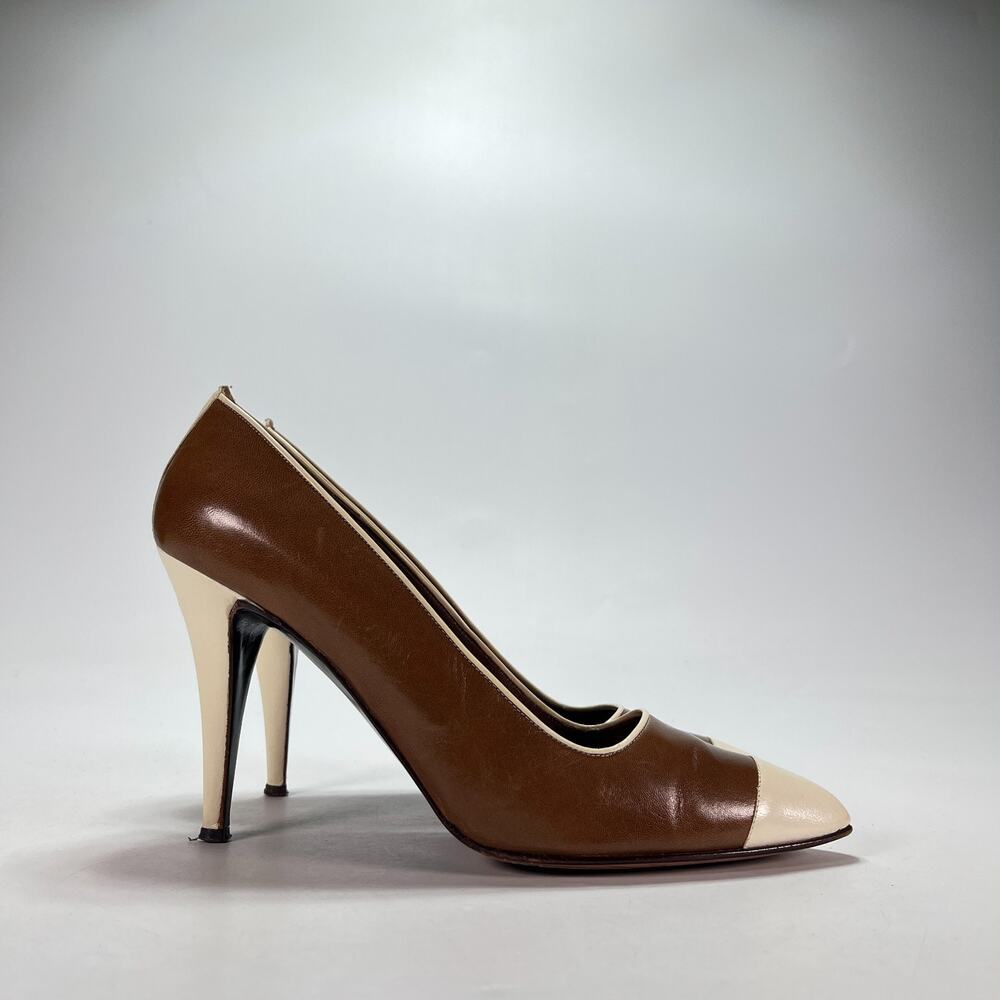 Calvin Klein Brown Two Tone Leather Stiletto High Heeled Pumps Women's Size 7.5M
